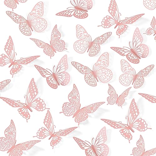 SAOROPEB 3D Butterfly Wall Decor 48 Pcs 4 Styles 3 Sizes, Gold Butterfly Decorations for Butterfly Birthday Decorations Butterfly Party Decorations Cake Decorations, Removable Stickers (Gold)