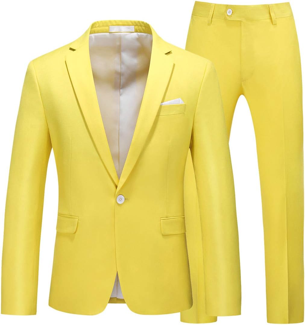 MOGU Mens Slim Fit 2 Piece Suit One Button Notch Lapel Tuxedo for Prom (Suit Jacket + Pants)