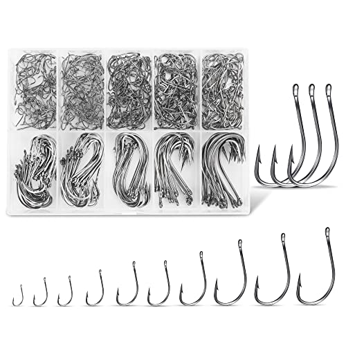 Carbon Steel Fishing Hooks 500Pcs/90Pcs, Circle Hooks Assortment for Saltwater Freshwater Ice Fishing, Salt Water Fish Hooks for Catfish Trout Bass Octopus Multi Size