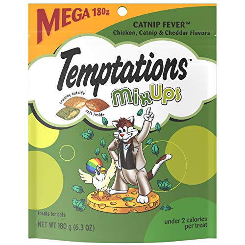 TEMPTATIONS MIXUPS Crunchy and Soft Cat Treats Catnip Fever Flavor, 16 oz. Tub