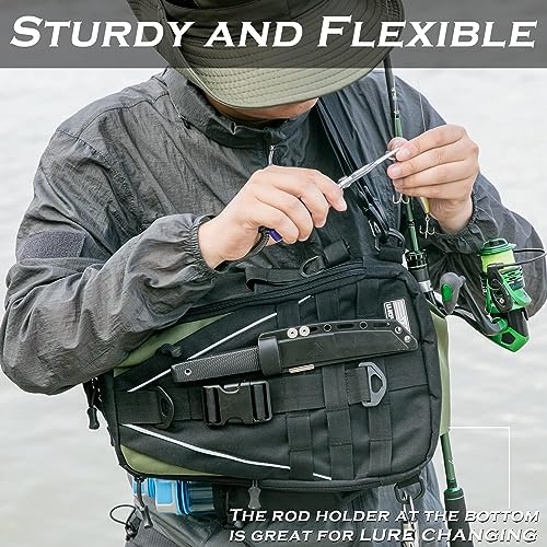 Ghosthorn Fishing Backpack Tackle Sling Bag - Fishing Backpack with Rod Holder - Tackle Box Fly Fishing Gifts for Men Women