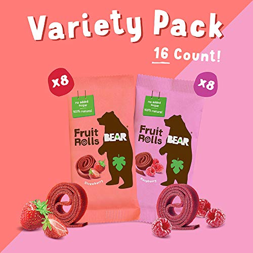 BEAR Real Fruit Snack Rolls - Gluten Free, Vegan, and Non-GMO - Strawberry – Healthy School And Lunch Snacks For Kids And Adults, 0.7 Ounce (Pack of 12)