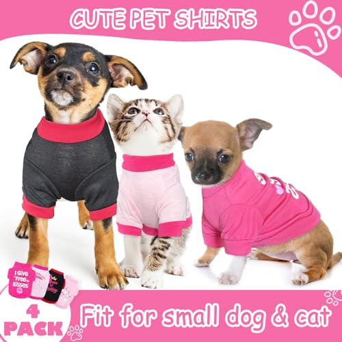 4 Pieces Dog Clothes for Small Dogs Girl Dog Shirts Chihuahua Yorkie Clothes Cute Soft Breathable Pet T-Shirt Breathable Puppy Clothes Cat Outfit (XX-Small)