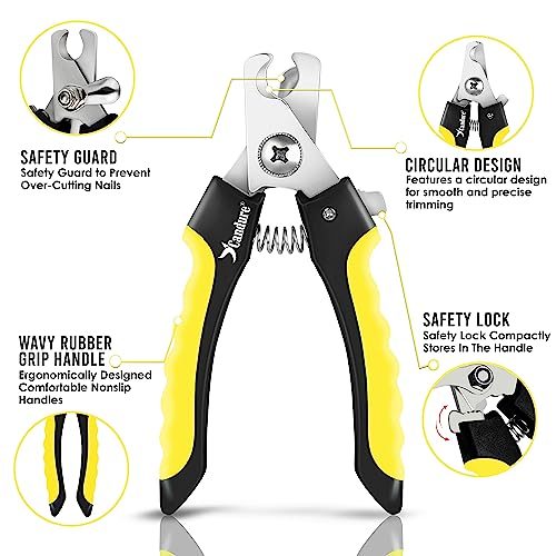 Candure Dog Nail Clippers Professional Pet Nail Clipper Suitable for Large to Medium Dogs, Cats, Rabbits and Guinea Pigs - Safety Lock/Protective Guard to Avoid Over Cutting