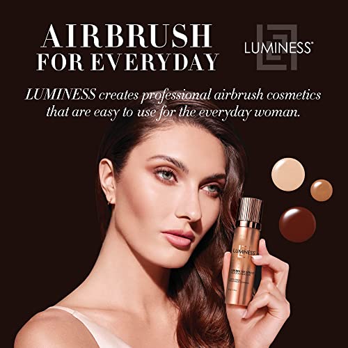 LUMINESS Airbrush Spray Silk Foundation Starter Kit - Medium Dark - Foundation, Primer & Dual-Sided Angled Buffing Brush - Medium, Buildable Coverage, Anti-Aging Formula Hydrates & Moisturizes