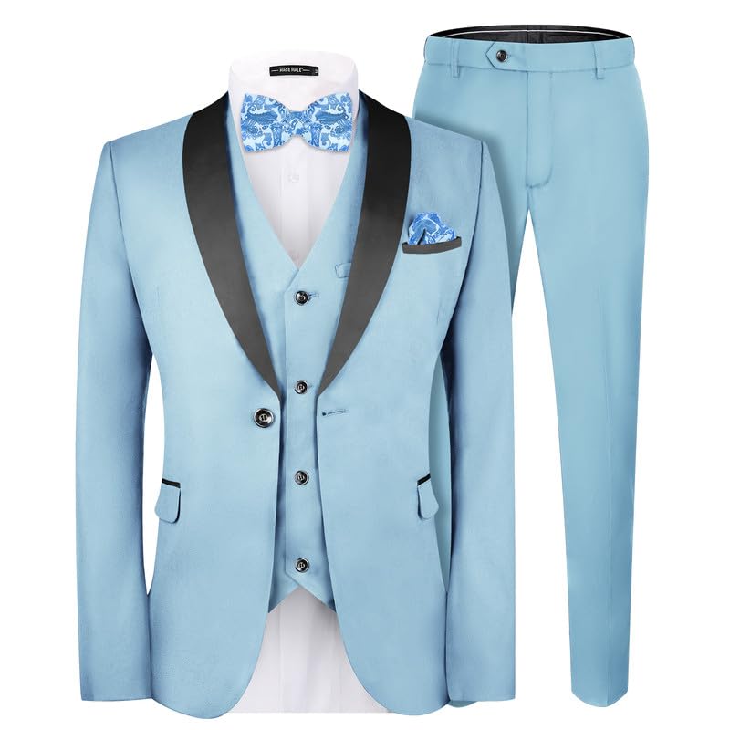 MAGE MALE Men's Slim Fit 3 Piece Suit One Button Solid Shawl Lapel Blazer Jacket Vest Pants Set with Tie Pocket Square