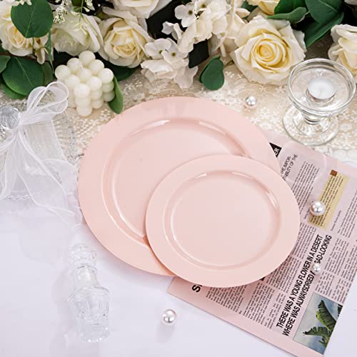 FLOWERCAT 60PCS Pink Plastic Plates - Heavy Duty Pink Plates Disposable for Party/Mother's Day/Wedding - Include 30PCS 10.25inch Pink Dinner Plates and 30PCS 7.5inch Pink Dessert/Salad Plates