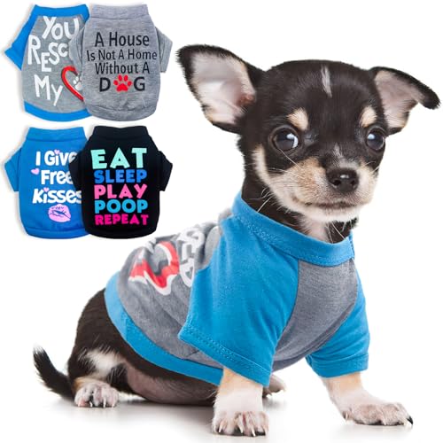 4 Pieces Chihuahua Clothes Dog Clothes for Small Dogs Boy Yorkie Teacup Clothes Spring Summer Pet Shirt Cute Puppy Clothes Outfits Dog T-Shirt (XX-Small)