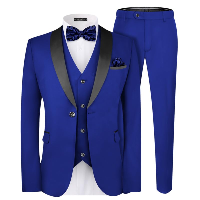 MAGE MALE Men's Slim Fit 3 Piece Suit One Button Solid Shawl Lapel Blazer Jacket Vest Pants Set with Tie Pocket Square