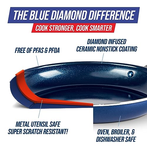 Blue Diamond Cookware Diamond Infused Ceramic Nonstick 8" Frying Pan Skillet, PFAS-Free, Dishwasher Safe, Oven Safe, Blue