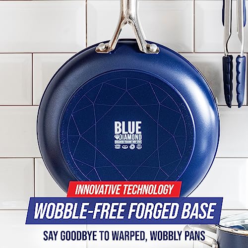 Blue Diamond Cookware Diamond Infused Ceramic Nonstick 8" Frying Pan Skillet, PFAS-Free, Dishwasher Safe, Oven Safe, Blue