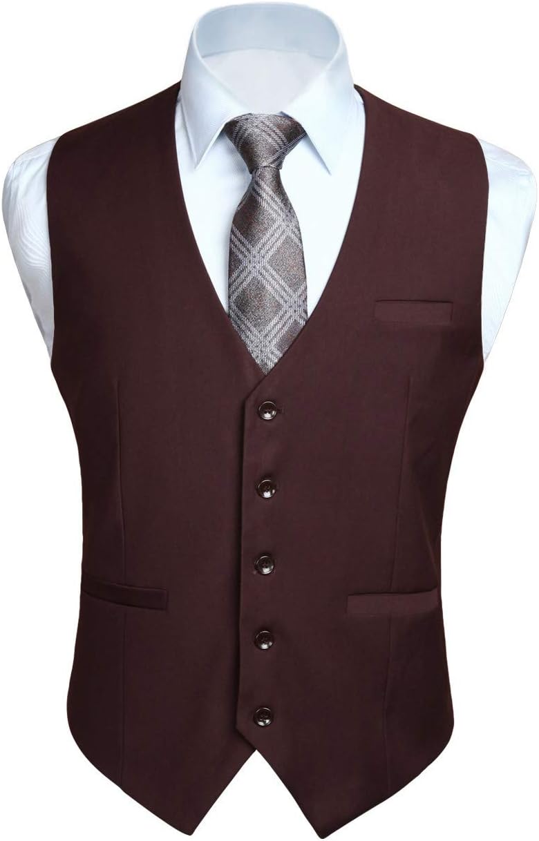 HISDERN Men's Suit Vest Business Formal Dress Waistcoat Vest with 3 Pockets for Suit or Tuxedo