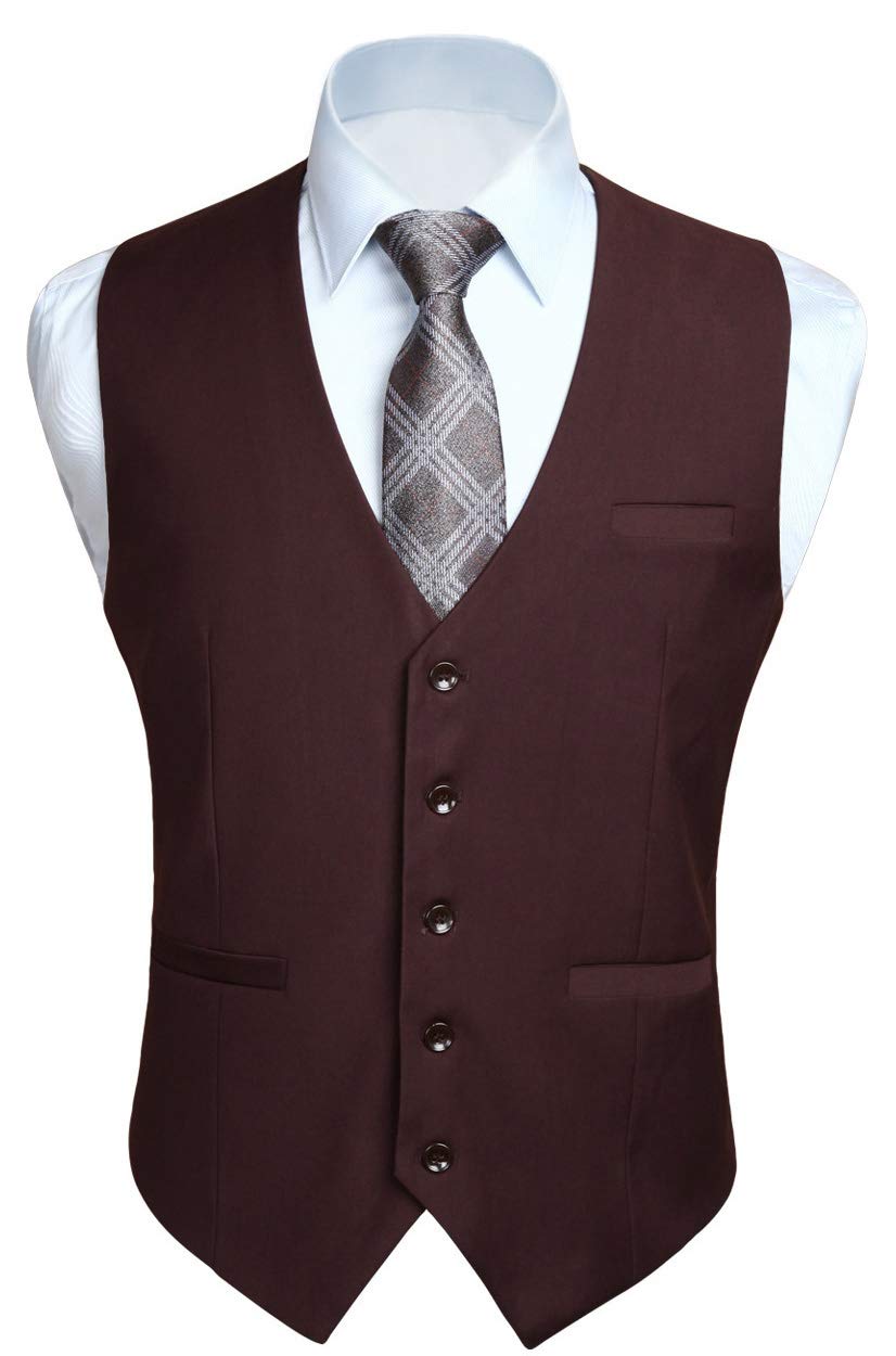 HISDERN Men's Suit Vest Business Formal Dress Waistcoat Vest with 3 Pockets for Suit or Tuxedo