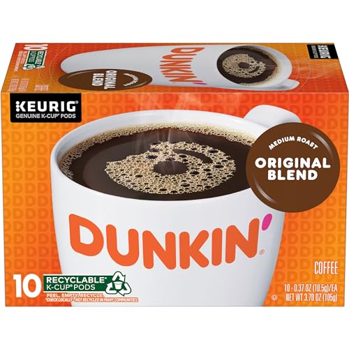 Dunkin' Original Blend Single Serve Keurig K-Cup Pods, Medium Roast Coffee, 60 Pods total (6 Boxes of 10)