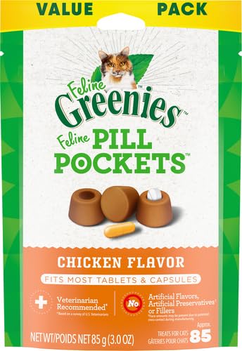 Greenies Feline Adult Natural Dental Cat Treats, Oven Roasted Chicken Flavor, 9.75 oz. Tub