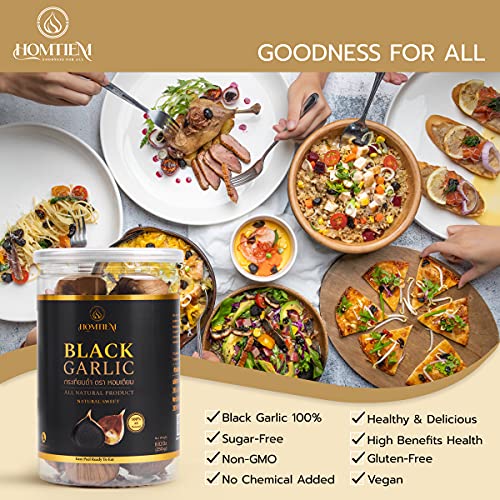 Homtiem Black Garlic 8.82 Oz (250g.), Whole Black Garlic Fermented for 90 Days, Super Foods, Non-GMOs, Non-Additives, High in Antioxidants, Ready to Eat for Snack Healthy, Healthy Recipes