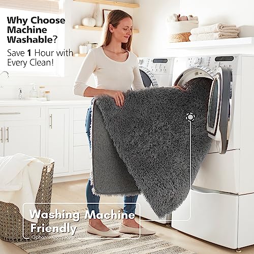 Ophanie Machine Washable Upgrade 4x6 Rugs for Bedroom, Grey, Fluffy Shaggy Soft Area Rug, Gray Non-Slip Indoor Floor Carpet for Living Room, Kids Baby Boys Teen Dorm Home Decor Aesthetic, Nursery