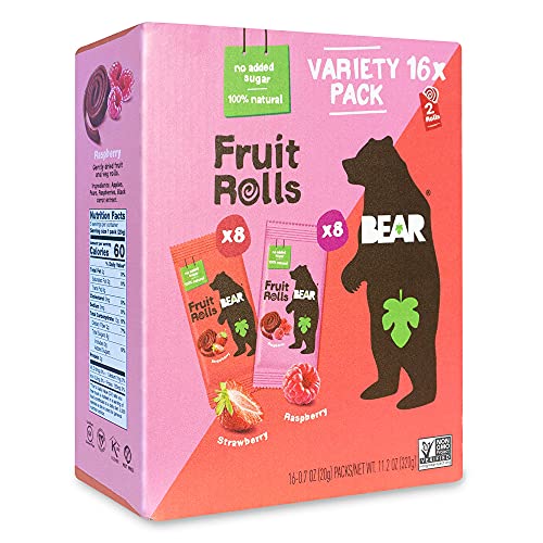 BEAR Real Fruit Snack Rolls - Gluten Free, Vegan, and Non-GMO - Strawberry – Healthy School And Lunch Snacks For Kids And Adults, 0.7 Ounce (Pack of 12)