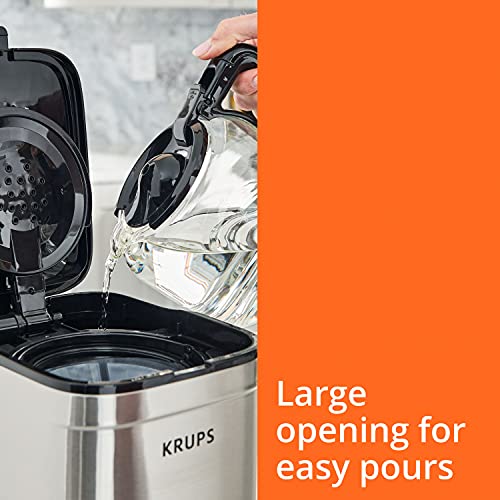 Krups, Coffee Maker, Simply Brew Stainless Steel 5 Cup, Keep Warm Function, Reusable Coffee Filter, Ultra Compact 650 Watts, Drip Free, Cold Brew, Dishwasher Safe Pot, Silver and Black