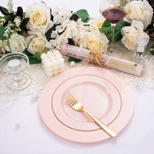 FLOWERCAT 60PCS Pink Plastic Plates - Heavy Duty Pink Plates Disposable for Party/Mother's Day/Wedding - Include 30PCS 10.25inch Pink Dinner Plates and 30PCS 7.5inch Pink Dessert/Salad Plates