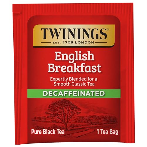 Twinings Decaffeinated English Breakfast Individually Wrapped Black Tea Bags, 20 Count Pack of 6, Flavourful & Robust