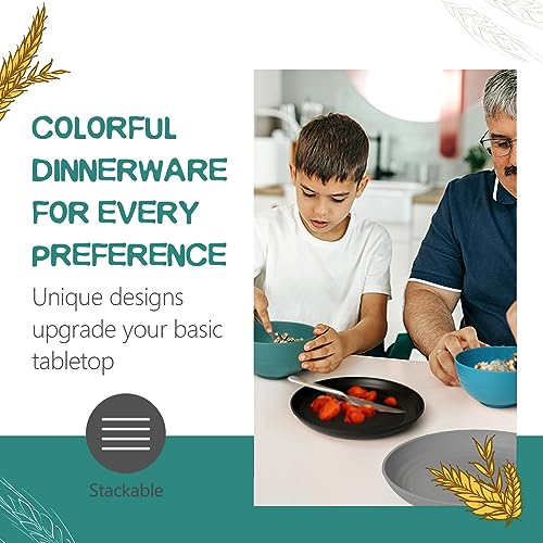 Teivio 32-Piece Kitchen Plastic Wheat Straw Dinnerware Set, Service for 8, Dinner Plates, Dessert Plate, Cereal Bowls, Cups, Unbreakable Colorful Plastic Outdoor Camping Dishes, Black