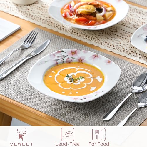 VEWEET, Series Annie, Porcelain Dinnerware Sets for 6, White Dish Set with Pink Floral, 30 PCS Dinner Sets Including Dinner Plates, Dessert Plates, Soup Plates Set, Cups & Saucers