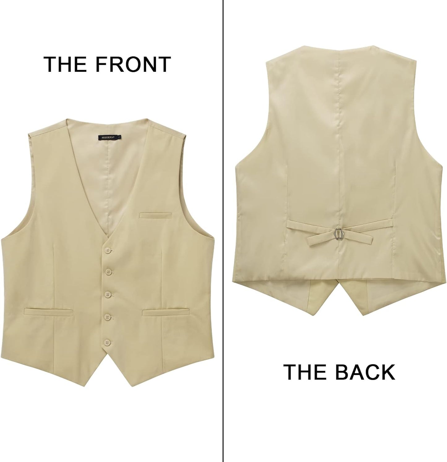 HISDERN Men's Suit Vest Business Formal Dress Waistcoat Vest with 3 Pockets for Suit or Tuxedo