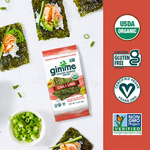 gimMe - Sea Salt & Avocado Oil - 0.16 Oz (Pack of 20) - Organic Roasted Seaweed Sheets - Keto, Vegan, Gluten Free - Great Source of Iodine & Omega 3’s - Healthy On-The-Go Snack for Kids & Adults