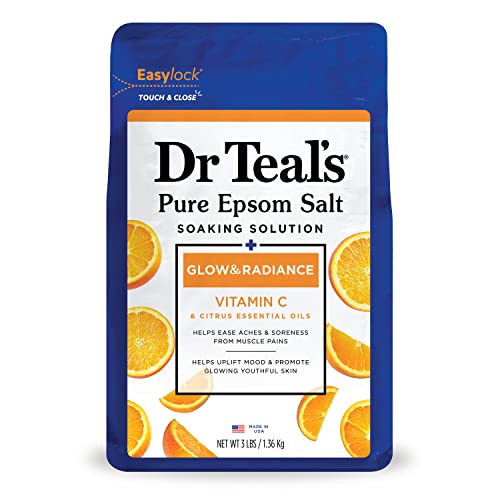 Dr Teal's Salt Soak with Pure Epsom Salt, Glow & Radiance with Vitamin C & Citrus Essential Oils, 3 lbs