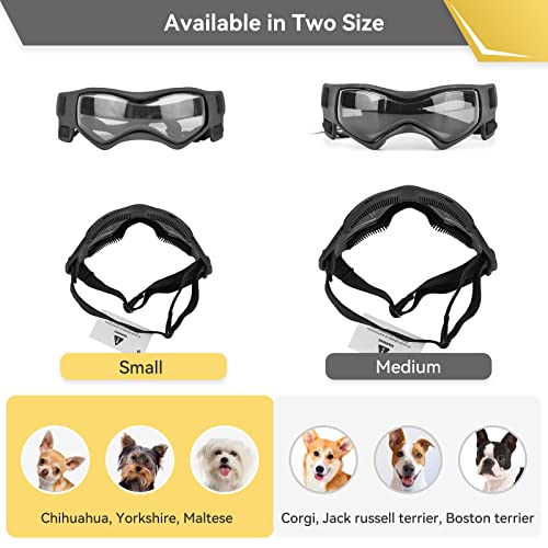 PETLESO Dog Goggles Small Breed, Dog Sunglasses for Small Breed UV Protection Eyewear for Small Dog Outdoor Riding Driving, Small Black