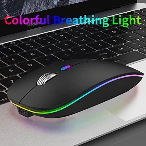 Uiosmuph LED Wireless Mouse, G12 Slim Rechargeable Silent Mouse, 2.4G Portable USB Optical Computer Mice with USB Receiver and Type C Adapter (Matte Black)