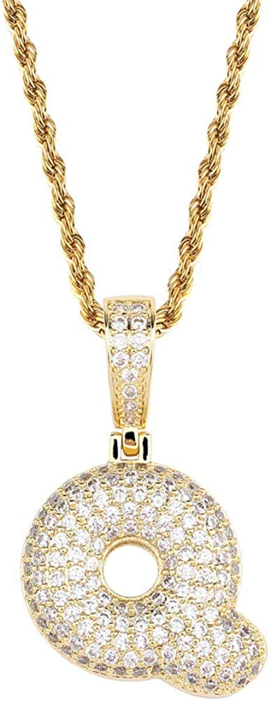 Apzzic Stainless Steel Iced Out Letter Necklace A-Z 26 Capital Initial Alphabet Name Necklace Rope Chain for Women Men Girl Gold Silver