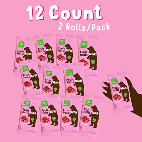 BEAR Real Fruit Snack Rolls - Gluten Free, Vegan, and Non-GMO - Strawberry – Healthy School And Lunch Snacks For Kids And Adults, 0.7 Ounce (Pack of 12)