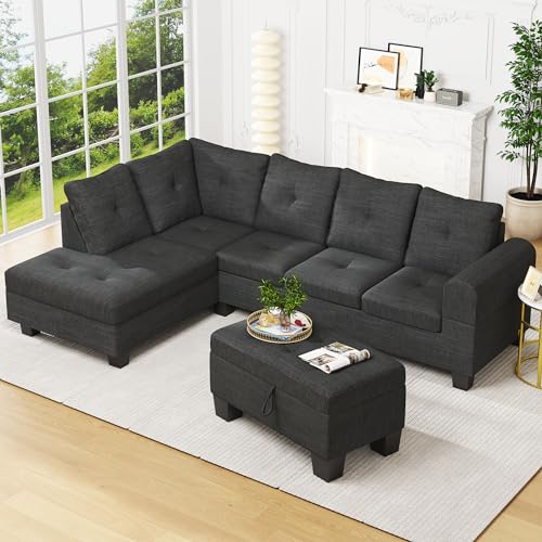 Lamerge Sectional Sofa Couch Set w/Ottoman &Chaise, Upholstered L Shape Modular Sofa Couch with 6 Seats, Living Room Furniture Sofa Sets, Button Tufted Comfy Sectional Couch for Living Room, Home