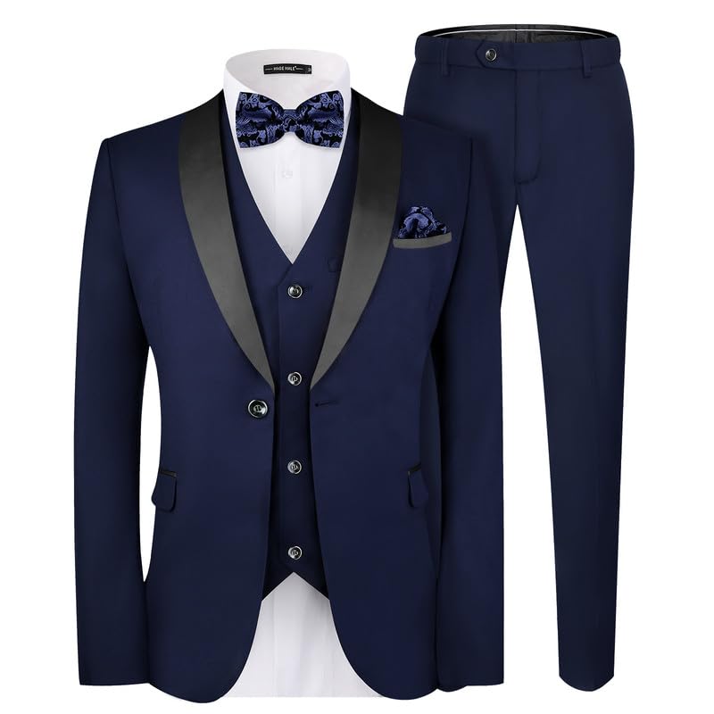 MAGE MALE Men's Slim Fit 3 Piece Suit One Button Solid Shawl Lapel Blazer Jacket Vest Pants Set with Tie Pocket Square