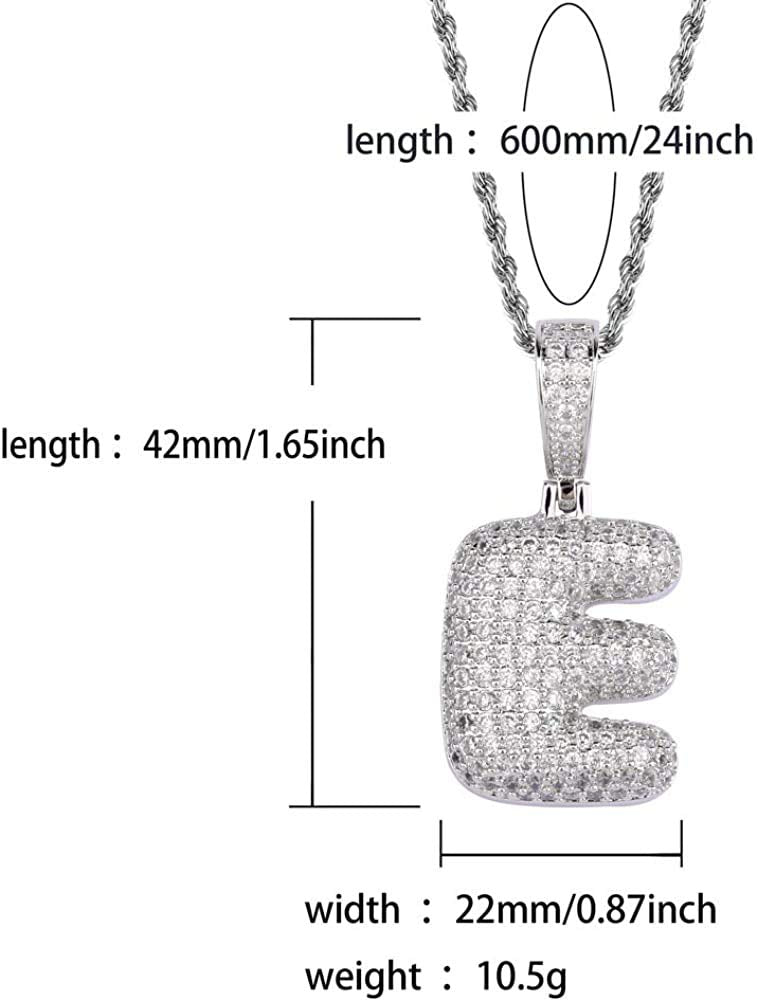 Apzzic Stainless Steel Iced Out Letter Necklace A-Z 26 Capital Initial Alphabet Name Necklace Rope Chain for Women Men Girl Gold Silver