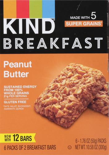 KIND Breakfast, Healthy Snack Bar, Peanut Butter, Gluten Free Breakfast Bars, 100% Whole Grains, 1.76 OZ Packs (6 Count)