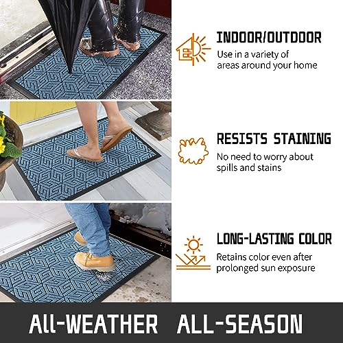 Yimobra Sturdy Front Entrance Door Mat, Heavy Duty Outdoor Indoor Doormat Entryway Floor Mat, Non Slip Rubber Backing, Easy Clean Shoe Scraper, Waterproof, Patio, Lawn, 17x29.5 Inch, Black