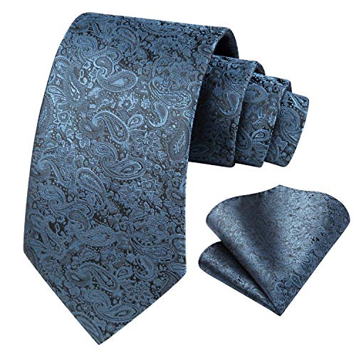 HISDERN Men Floral Ties Woven Classic 3.4" Necktie Set Formal tie Pocket Square for Wedding with Handkerchief Gift Box