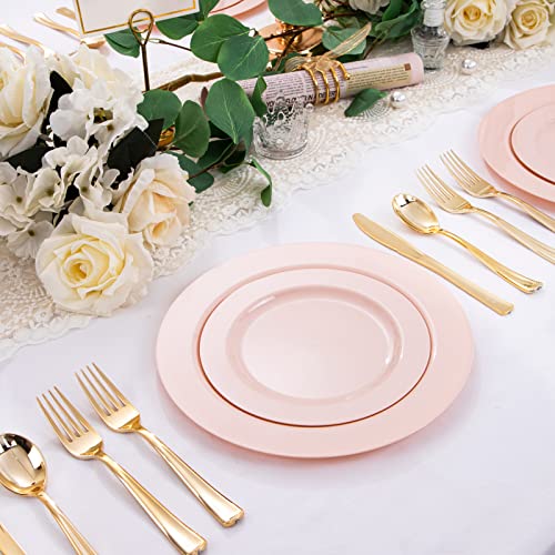 FLOWERCAT 60PCS Pink Plastic Plates - Heavy Duty Pink Plates Disposable for Party/Mother's Day/Wedding - Include 30PCS 10.25inch Pink Dinner Plates and 30PCS 7.5inch Pink Dessert/Salad Plates