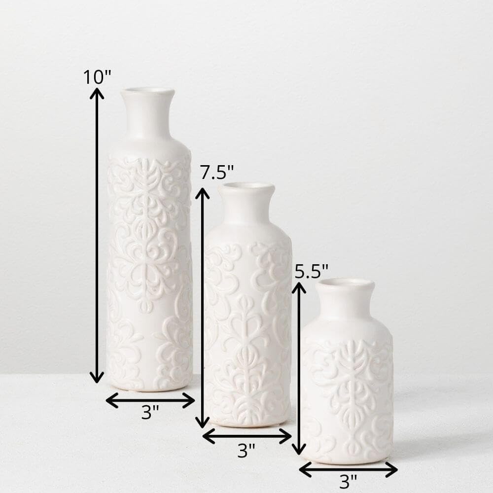 Sullivans White Ceramic Vase Set, Farmhouse Decor, Home Decorative Vase, Vases For Your Kitchen, Bedroom, Office, Living Room, Bathroom, & Shelf Centerpiece Table Decorations (CM2333)