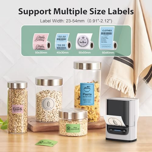 Label Maker Machine with Tape, PM220 Bluethooth Label Printer, Portable Thermal Printer for Small Business, Address, Logo, Clothing, Mailing, Sticker Printer for Phones & PC, White