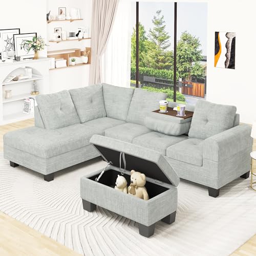 Lamerge Sectional Sofa Couch Set w/Ottoman &Chaise, Upholstered L Shape Modular Sofa Couch with 6 Seats, Living Room Furniture Sofa Sets, Button Tufted Comfy Sectional Couch for Living Room, Home