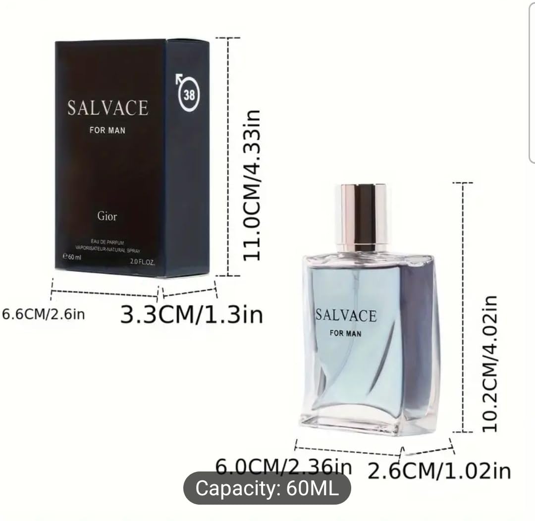 Salvace Designer like Eau De Toilette Spray for Men, 2.0 Fluid Ounce. Long lasting, Mens Cologne, Lemon and Cederwood scent.