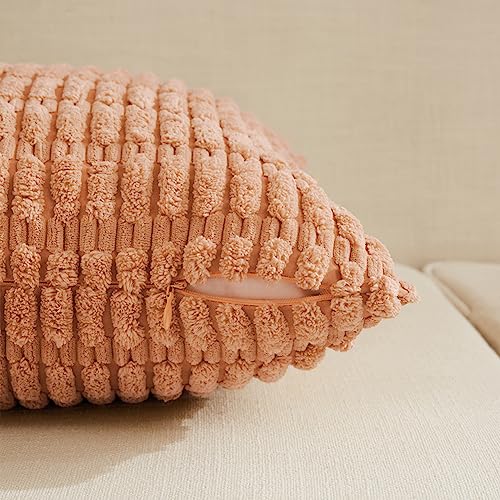 Fancy Homi 4 Packs Neutral Decorative Throw Pillow Covers 18x18 Inch for Living Room Couch Bed Sofa, Rustic Farmhouse Boho Home Decor, Soft Plush Striped Corduroy Square Cushion Case 45x45 cm