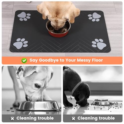 Pet Feeding Mat-Absorbent Pet Placemat for Food and Water Bowl, with Waterproof Rubber Backing, Quick Dry Water Dispenser Mat for Dog and Cat,12"x20"