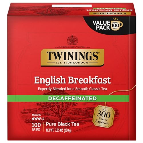 Twinings Decaffeinated English Breakfast Individually Wrapped Black Tea Bags, 20 Count Pack of 6, Flavourful & Robust