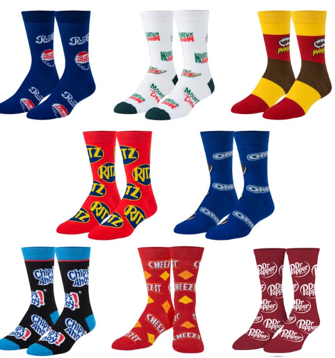 Crazy Socks, Snack & Junk Food Themes, Fun Silly Novelty Crew, Large, Fun 8 Pack