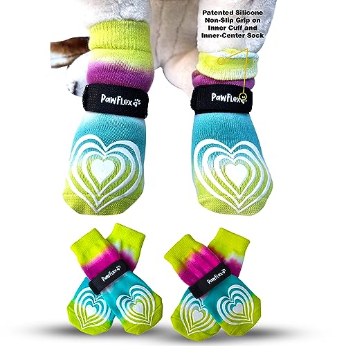 Medical First-Aid Double Sided Anti-Slip Cotton Dog Socks | PawFlex Comfy Pawz Silicone Nonslip at Inner Cuff for No Twisting or Sliding Off | Pet Paw Protection |Wound Care | Traction Control